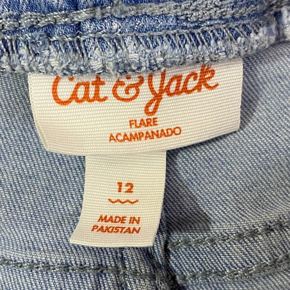 Cat & Jack Flare Jeans Kids Size 12 Light Wash Blue Pull On Denim FLAW